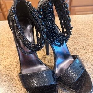 Elegant Black Beaded Women's Heels